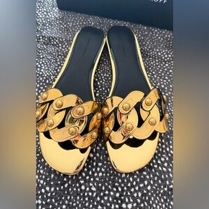 Rebecca Minkoff Gold Chain-Link Slide Sandals